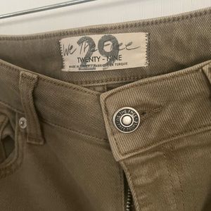 Free People olive colored stretchy jeans